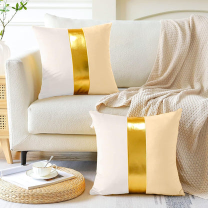 Premium Velvet Set of 2 Decorative Throw Pillow/Cushion Covers with Gold Stripe