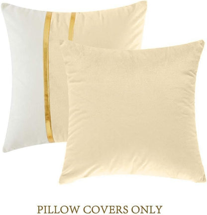 Premium Velvet Set of 2 Decorative Throw Pillow/Cushion Covers with Gold Stripes