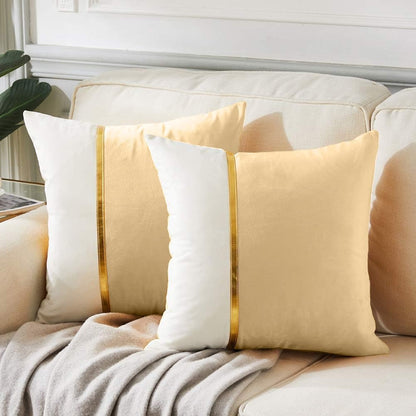 Premium Velvet Set of 2 Decorative Throw Pillow/Cushion Covers with Gold Stripe