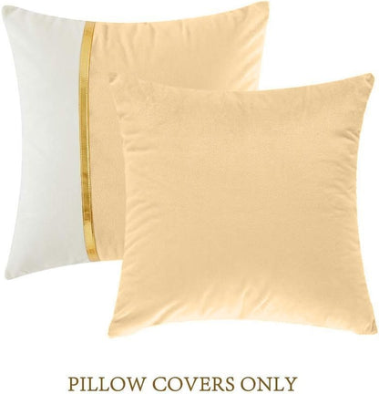 Premium Velvet Set of 2 Decorative Throw Pillow/Cushion Covers with Gold Stripe