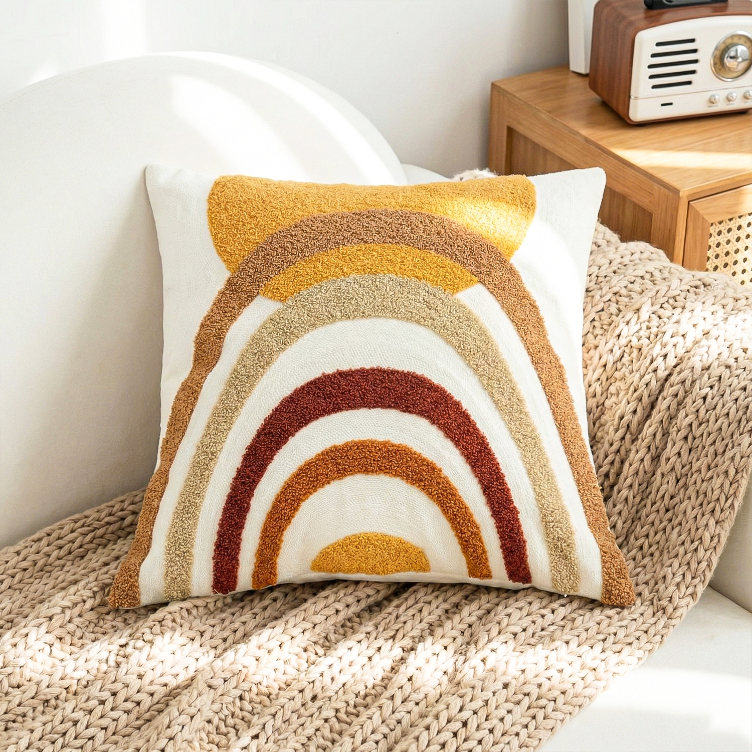 SOLARA ARC Embroidered Cotton Cushion Cover 16x16