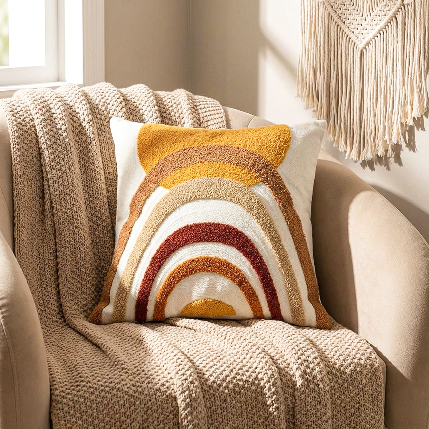 SOLARA ARC Embroidered Cotton Cushion Cover 16x16