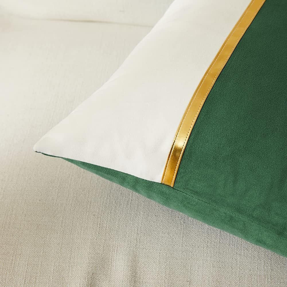 Premium Velvet Set of 2 Decorative Throw Pillow/Cushion Covers with Gold Stripe