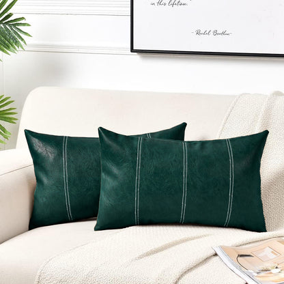 Set of 2 Over Stitched Faux Leather Throw/Pillow Cushion Covers