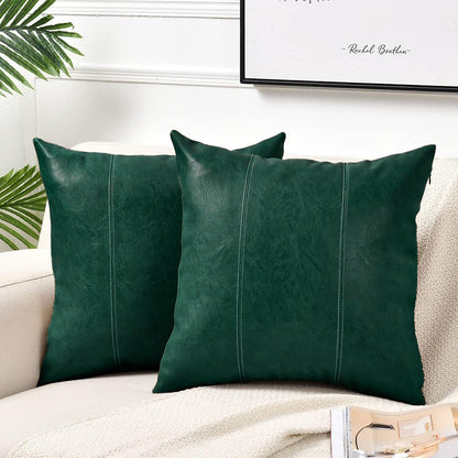 Set of 2 Over Stitched Faux Leather Throw/Pillow Cushion Covers