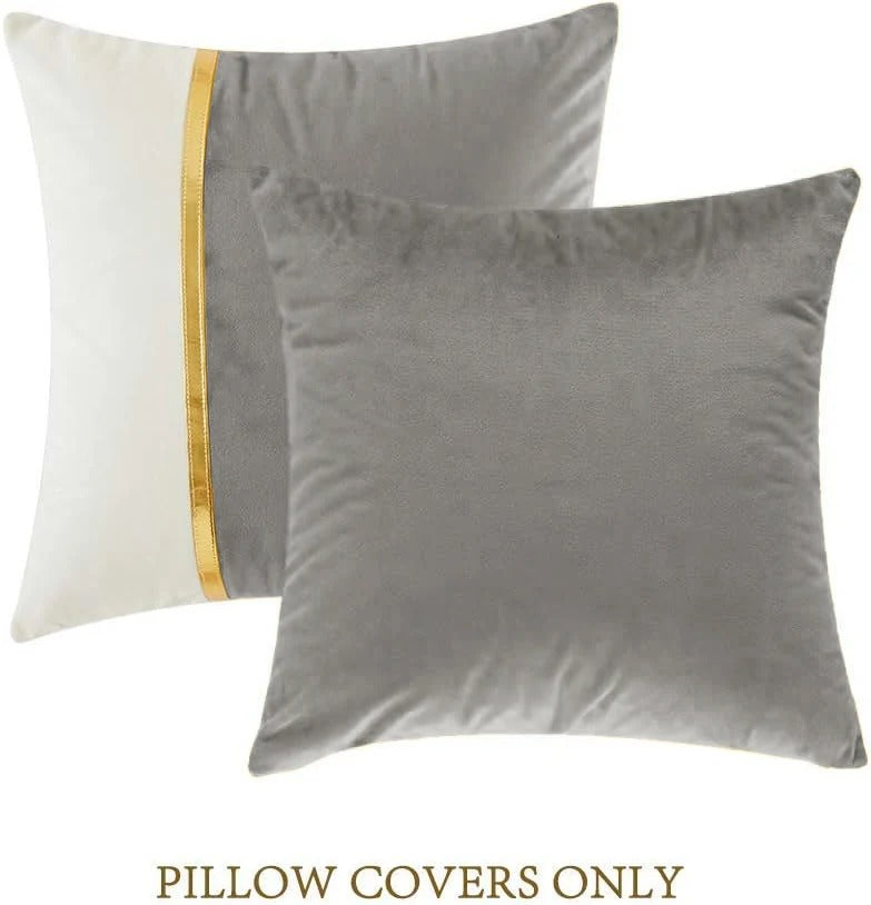 Premium Velvet Set of 2 Decorative Throw Pillow/Cushion Covers with Gold Stripe
