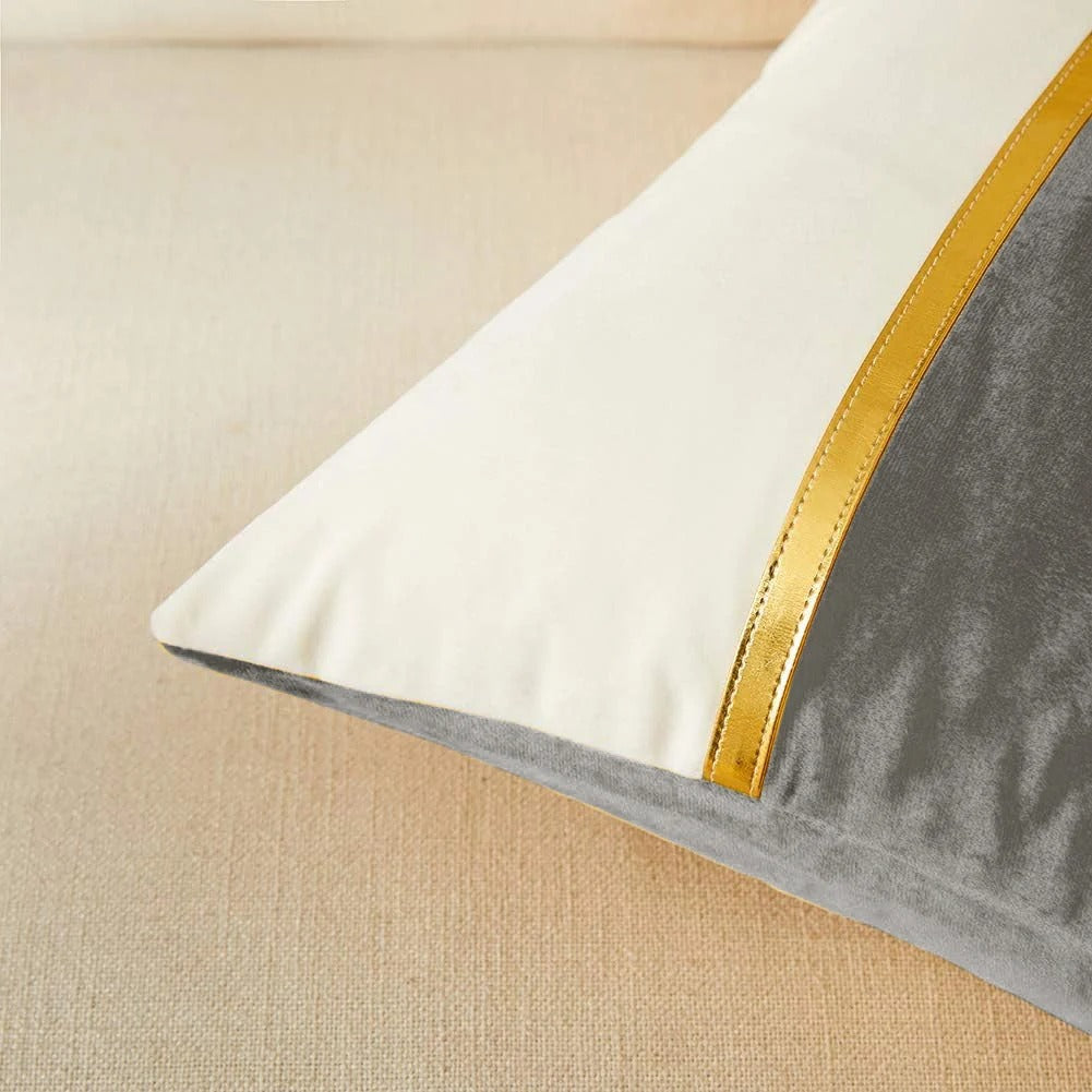 Premium Velvet Set of 2 Decorative Throw Pillow/Cushion Covers with Gold Stripe