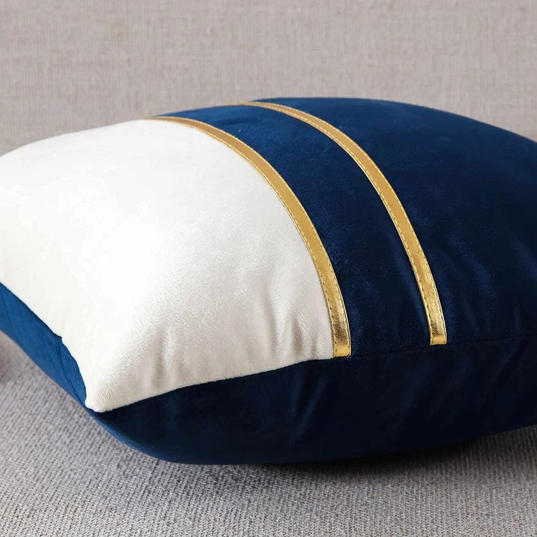 Premium Velvet Set of 2 Decorative Throw Pillow/Cushion Covers with Gold Stripes