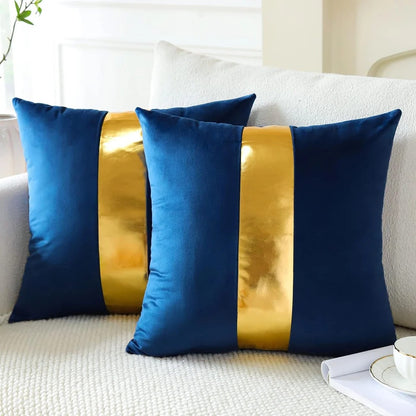 Premium Velvet Set of 2 Decorative Throw Pillow/Cushion Covers with Gold Stripe