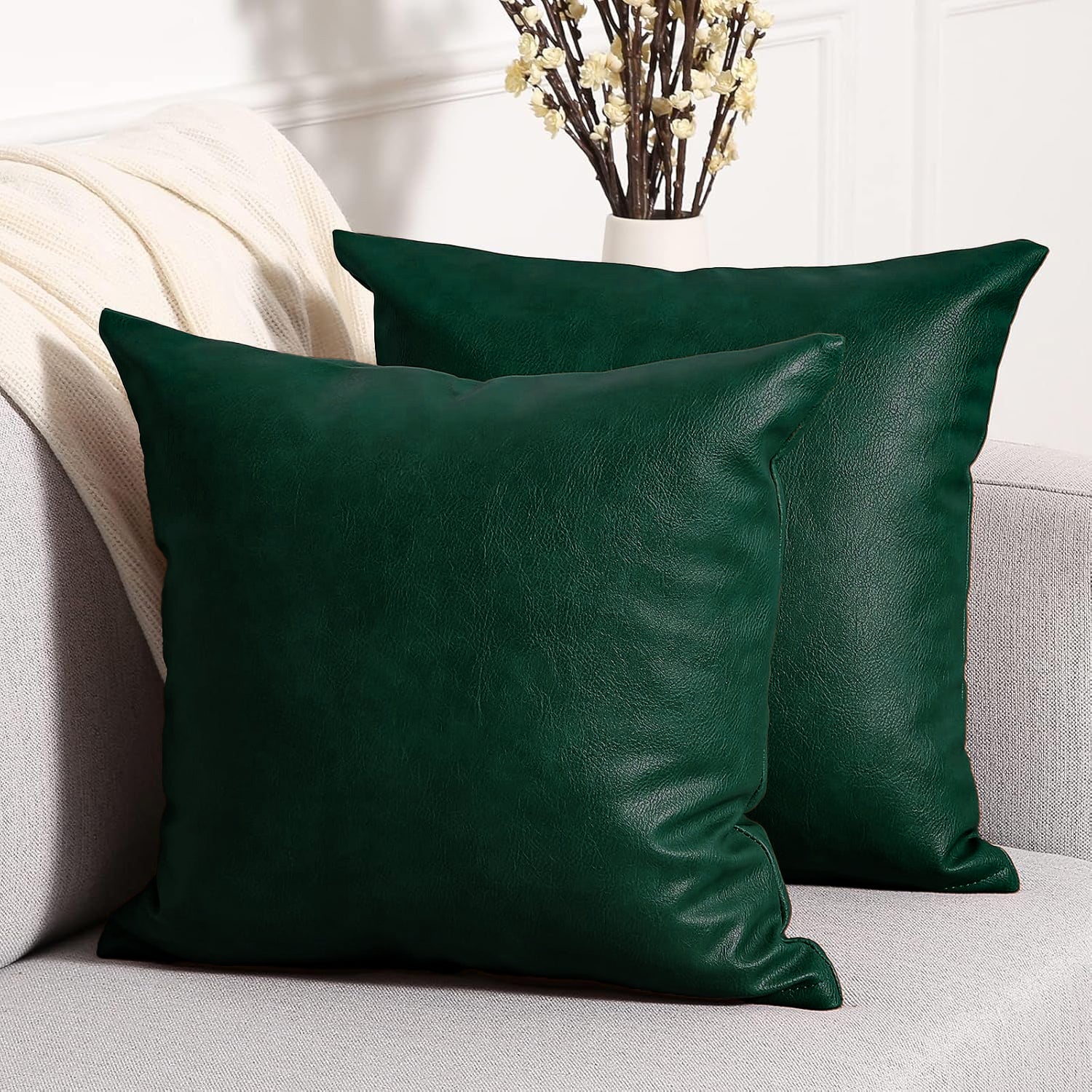Set of 2 Solid Faux Leather Throw/Pillow Cushion Covers