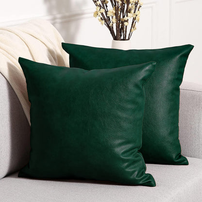 Set of 2 Solid Faux Leather Throw/Pillow Cushion Covers