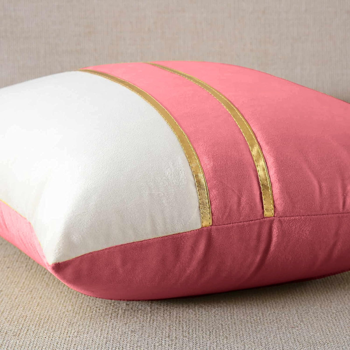 Premium Velvet Set of 2 Decorative Throw Pillow/Cushion Covers with Gold Stripes