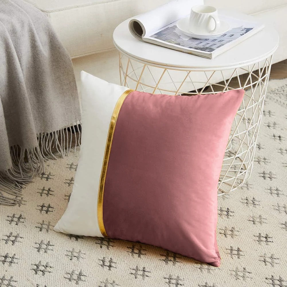 Premium Velvet Set of 2 Decorative Throw Pillow/Cushion Covers with Gold Stripe