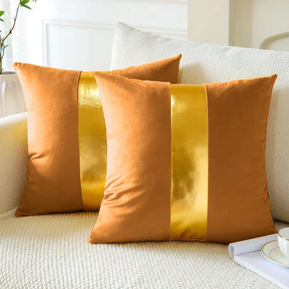 Premium Velvet Set of 2 Decorative Throw Pillow/Cushion Covers with Gold Stripe
