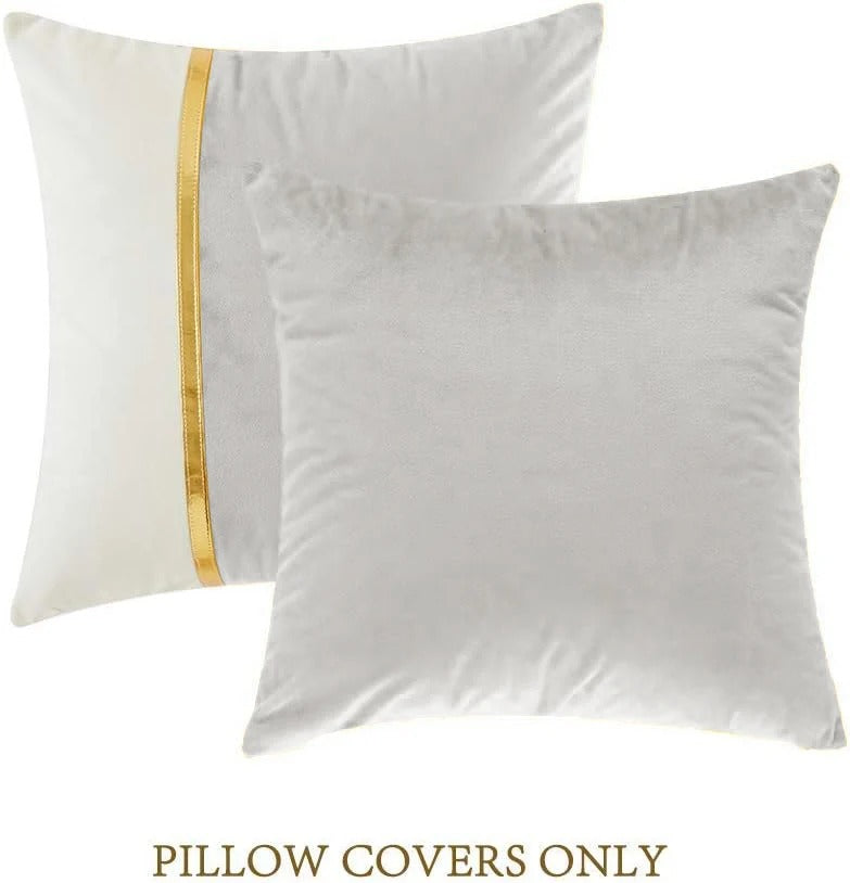 Premium Velvet Set of 2 Decorative Throw Pillow/Cushion Covers with Gold Stripe