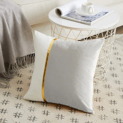 Premium Velvet Set of 2 Decorative Throw Pillow/Cushion Covers with Gold Stripe