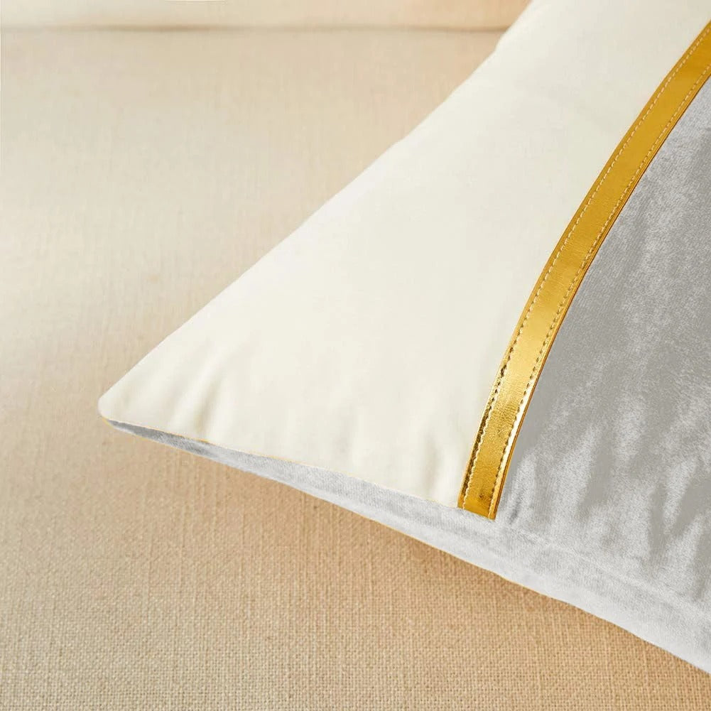 Premium Velvet Set of 2 Decorative Throw Pillow/Cushion Covers with Gold Stripe