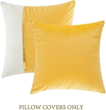 Premium Velvet Set of 2 Decorative Throw Pillow/Cushion Covers with Gold Stripe